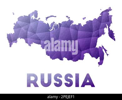 Landkarte von Russland. Niedrige Poly-Darstellung des Landes. Lilafarbenes geometrisches Design. Darstellung des polygonalen Vektors. Stock Vektor