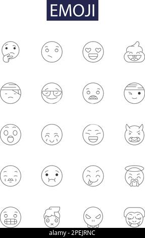 Emoji-Linienvektorsymbole und -Zeichen. Smiley, Ausdruck, Zeichen, Unicode, Gesicht, Symbol, Emoticon, Vektorabbildung für grafische Kontur Stock Vektor