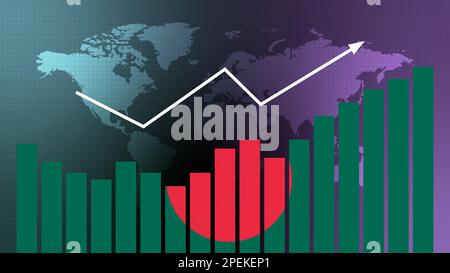 Balkendiagramm in Bangladesch mit Höhen und Tiefen, steigenden Werten, Konzept der wirtschaftlichen Erholung und Geschäftsverbesserung, Wiedereröffnung von Unternehmen, politischer Betrug Stockfoto