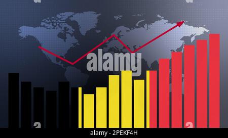 Belgisches Balkendiagramm mit Höhen und Tiefen, steigenden Werten, Konzept der wirtschaftlichen Erholung und Geschäftsverbesserung, Wiedereröffnung von Unternehmen, Konfekt der Politik Stockfoto