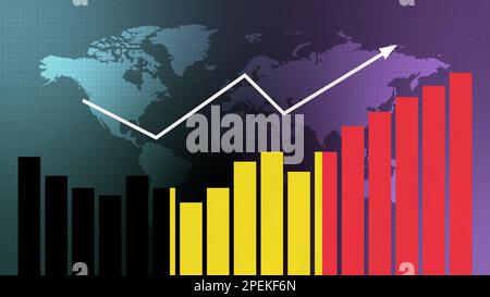 Belgisches Balkendiagramm mit Höhen und Tiefen, steigenden Werten, Konzept der wirtschaftlichen Erholung und Geschäftsverbesserung, Wiedereröffnung von Unternehmen, Konfekt der Politik Stockfoto
