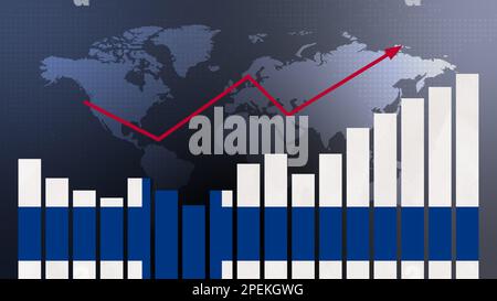 Finnisches Balkendiagramm mit Höhen und Tiefen, steigenden Werten, Konzept der wirtschaftlichen Erholung und Geschäftsverbesserung, Wiedereröffnung von Unternehmen, Konfekt der Politik Stockfoto
