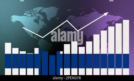 Finnisches Balkendiagramm mit Höhen und Tiefen, steigenden Werten, Konzept der wirtschaftlichen Erholung und Geschäftsverbesserung, Wiedereröffnung von Unternehmen, Konfekt der Politik Stockfoto