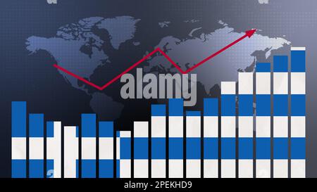 Balkendiagramm für Griechenland mit Höhen und Tiefen, steigenden Werten, Konzept der wirtschaftlichen Erholung und Geschäftsverbesserung, Wiedereröffnung von Unternehmen, Politik konfus Stockfoto