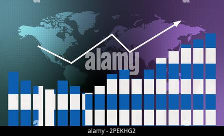 Balkendiagramm für Griechenland mit Höhen und Tiefen, steigenden Werten, Konzept der wirtschaftlichen Erholung und Geschäftsverbesserung, Wiedereröffnung von Unternehmen, Politik konfus Stockfoto