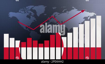 Grönland Balkendiagramm mit Höhen und Tiefen, steigenden Werten, Konzept der wirtschaftlichen Erholung und Geschäftsverbesserung, Wiedereröffnung von Unternehmen, politische Konf Stockfoto