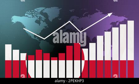 Grönland Balkendiagramm mit Höhen und Tiefen, steigenden Werten, Konzept der wirtschaftlichen Erholung und Geschäftsverbesserung, Wiedereröffnung von Unternehmen, politische Konf Stockfoto
