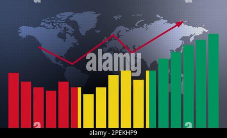 Guinea Balkendiagramm mit Höhen und Tiefen, steigenden Werten, Konzept der wirtschaftlichen Erholung und Geschäftsverbesserung, Wiedereröffnung von Unternehmen, Politik konfus Stockfoto