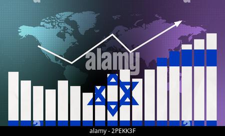 Balkendiagramm Israel mit Höhen und Tiefen, steigenden Werten, Konzept der wirtschaftlichen Erholung und Geschäftsverbesserung, Wiedereröffnung von Unternehmen, Politik konfus Stockfoto