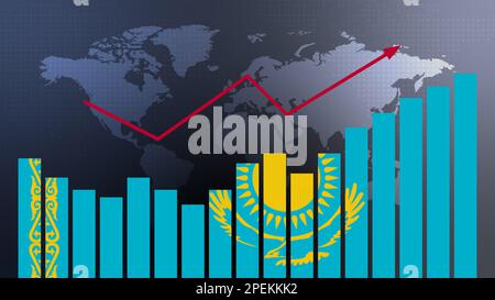 Kasachstans Balkendiagramm mit Höhen und Tiefen, steigenden Werten, Konzept der wirtschaftlichen Erholung und Geschäftsverbesserung, Wiedereröffnung von Unternehmen, politischer Betrug Stockfoto