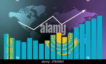 Kasachstans Balkendiagramm mit Höhen und Tiefen, steigenden Werten, Konzept der wirtschaftlichen Erholung und Geschäftsverbesserung, Wiedereröffnung von Unternehmen, politischer Betrug Stockfoto