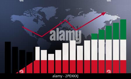 Balkendiagramm in Kuwait mit Höhen und Tiefen, steigenden Werten, Konzept der wirtschaftlichen Erholung und Geschäftsverbesserung, Wiedereröffnung von Unternehmen, Politik konfus Stockfoto