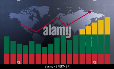Litauen Balkendiagramm mit Höhen und Tiefen, steigenden Werten, Konzept der wirtschaftlichen Erholung und Geschäftsverbesserung, Wiedereröffnung von Unternehmen, politische Konf Stockfoto