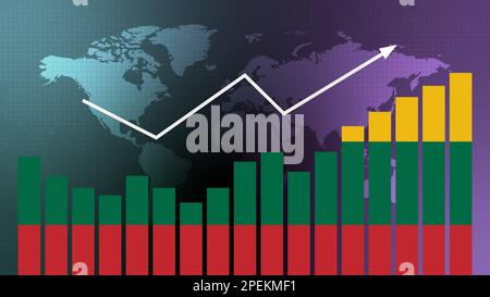 Litauen Balkendiagramm mit Höhen und Tiefen, steigenden Werten, Konzept der wirtschaftlichen Erholung und Geschäftsverbesserung, Wiedereröffnung von Unternehmen, politische Konf Stockfoto