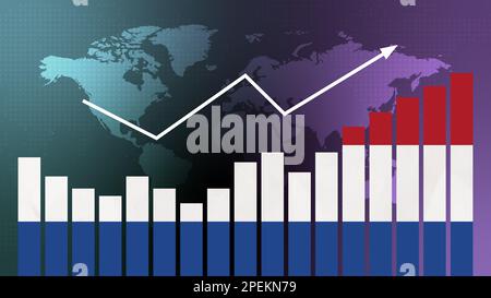 Balkendiagramm Niederlande mit Höhen und Tiefen, steigenden Werten, Konzept der wirtschaftlichen Erholung und Geschäftsverbesserung, Wiedereröffnung von Unternehmen, Politik CO Stockfoto