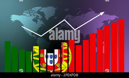 Balkendiagramm für Portugal mit Höhen und Tiefen, steigenden Werten, Konzept der wirtschaftlichen Erholung und Geschäftsverbesserung, Wiedereröffnung von Unternehmen, politische Konfrontation Stockfoto