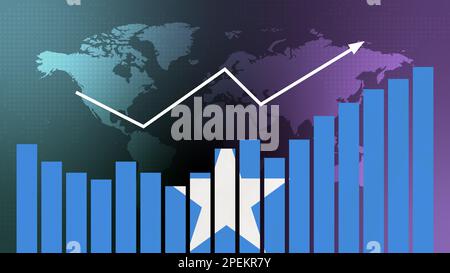 Balkendiagramm in Somalia mit Höhen und Tiefen, steigenden Werten, Konzept der wirtschaftlichen Erholung und Geschäftsverbesserung, Wiedereröffnung von Unternehmen, politische Konfekt Stockfoto
