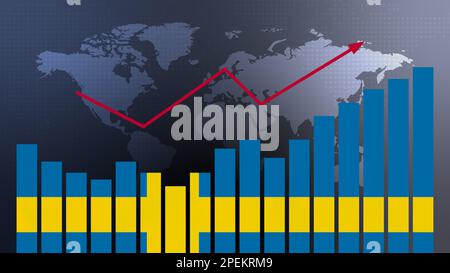 Schweden Balkendiagramm mit Höhen und Tiefen, steigenden Werten, Konzept der wirtschaftlichen Erholung und Geschäftsverbesserung, Wiedereröffnung von Unternehmen, Politik konfus Stockfoto