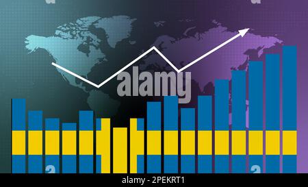Schweden Balkendiagramm mit Höhen und Tiefen, steigenden Werten, Konzept der wirtschaftlichen Erholung und Geschäftsverbesserung, Wiedereröffnung von Unternehmen, Politik konfus Stockfoto