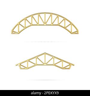 Goldenes Metallsymbol. Dachkonstruktionen für Metallträger. Satz Dachstahlrahmen. 3D-Architekturplan. 3D Sparrensymbol. Abbildung für e Stockfoto