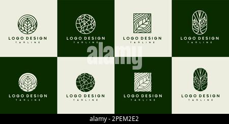 Luxuriöses Blatt- und Pflanzendesign. Linienmuster mit Blattlogo. Grünes Logo. Stock Vektor