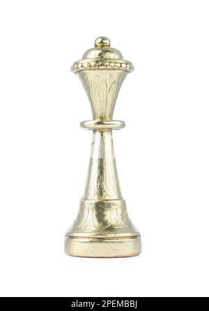 Golden Queen isoliert auf Weiß. Schachfigur Stockfoto