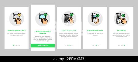 Symbole für die Onboarding von Zahlungs- und Bankkarten legen den Vektor fest Stock Vektor