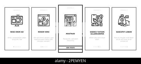 Symbole für die Onboarding von Zahlungs- und Bankkarten legen den Vektor fest Stock Vektor