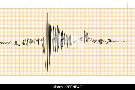 Seismographische Erfassung der seismischen Aktivität oder des Lügendetektors. Gelbes Rasterpapier. Erdbeben- oder Tonsignaldiagramm-Hintergrund. Bodenbewegung, Vulkanausbruch Stock Vektor