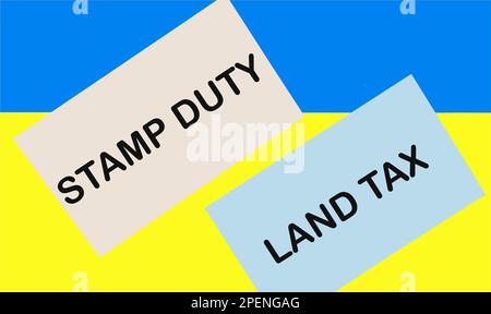 SDLT – Stempelgebühr für Grundsteuer ist auf der Karte mit blauem und gelbem Hintergrund vermerkt. Stockfoto