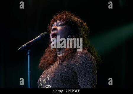 Martha Reeves und die Vandellas treten auf der Hauptbühne auf, beim Together People 2015 Festival, Preston Park, London Road, Brighton, East Sussex, UK. 6. September 2015 Stockfoto