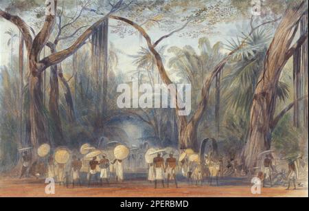 Coolies on the Road bei Kalicut, Malabar von Edward Lear Stockfoto