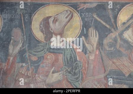 Griechenland, Thessalien, Larisa, das Dorf Elassona Praitori Kirche St. Nikolaus, religiöse Gemälde und hölzerne Skulpturen Stockfoto