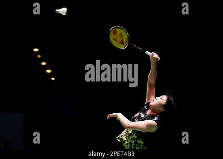 Japans Akane Yamaguchi in Aktion gegen die deutsche Yvonne Li (nicht abgebildet) am dritten Tag der YONEX All England Open Badminton Championships in der utilita Arena Birmingham. Foto: Donnerstag, 16. März 2023. Stockfoto