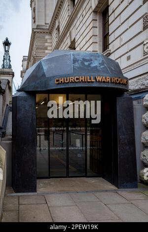 Churchill war Rooms London - Eintritt zu den Churchill war Rooms - Touristenattraktion und Museum Cabinet war Rooms und Churchill Museum. Stockfoto