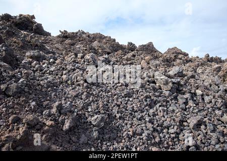 Lapilli kleine Felsen auf einem Lavafluss parque nacional de timanfaya Lanzarote, Kanarische Inseln, Spanien Stockfoto