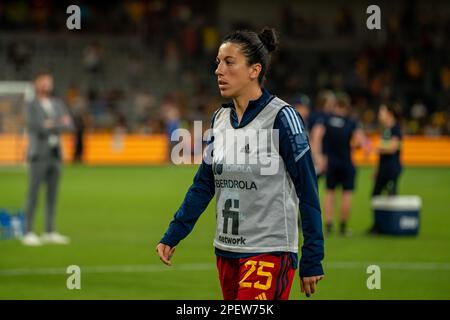 Sydney, New South Wales, Februar 19. 2023: Marta Carro (25 Spanien) verlässt das Spielfeld nach dem internationalen Cup of Nations-Spiel zwischen Australien und Spanien im CommBank Stadium in Sydney, Australien. (NOE Llamas/SPP) Stockfoto