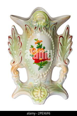 Klassische französische Hochzeitsvase aus weißem und goldenem Porzellan aus dem 19. Jahrhundert. Stockfoto