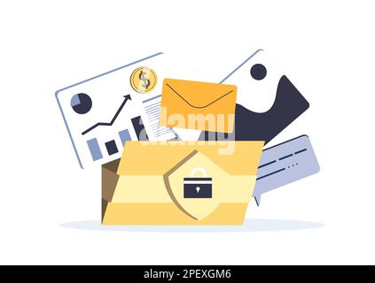 Dokumente aus computergeschütztem Ordner,Datensicherheit,Schutzkonzept.Geschäftsarchiv.Dateien,Arbeitspapiere,Finanzberichte,Buchhaltungsdaten, Finanzen Stockfoto