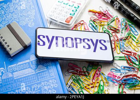 Danzig, Polen. 7. März 2023. In dieser Abbildung wird ein Synopsys-Logo auf einem Smartphone angezeigt. (Kreditbild: © Mateusz Slodkowski/SOPA Images via ZUMA Press Wire) NUR REDAKTIONELLE VERWENDUNG! Nicht für den kommerziellen GEBRAUCH! Stockfoto