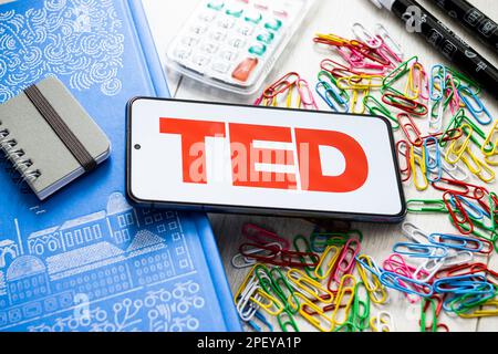 Danzig, Polen. 7. März 2023. In dieser Abbildung ist ein TED-Logo auf einem Smartphone zu sehen. (Kreditbild: © Mateusz Slodkowski/SOPA Images via ZUMA Press Wire) NUR REDAKTIONELLE VERWENDUNG! Nicht für den kommerziellen GEBRAUCH! Stockfoto