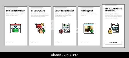 Symbole für die Onboarding von Zahlungs- und Bankkarten legen den Vektor fest Stock Vektor