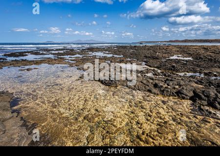 Popcorn Beach in der Nähe von Corralejo auf der Insel Fuerteventura auf den Kanarischen Inseln Stockfoto