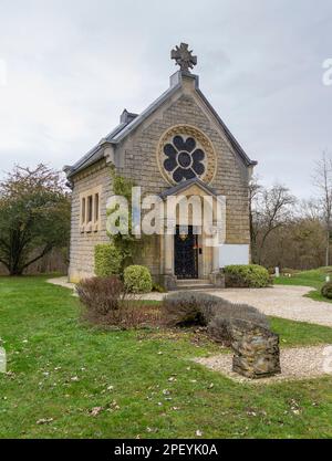 Kapelle in Fleury-devant-Douaumont, eine Gemeinde im Maas-Departement in Grand Est im Nordosten Frankreichs. Während der Schlacht von Verdun im Jahr 1916 war es das Stockfoto