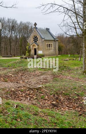 Kapelle Fleury-devant-Douaumont, eine Gemeinde im Maas-Departement in Grand Est im Nordosten Frankreichs. Während der Schlacht von Verdun im Jahr 1916 war es das Stockfoto