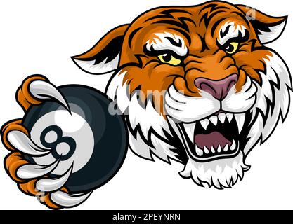 Tiger Angry Pool 8 Ball Billard Maskottchen Cartoon Stock Vektor