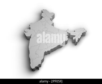3D Indien Kartendarstellung weißer Hintergrund isolieren Stockfoto
