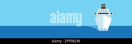 Kreuzfahrtschiff oder Fähre, Vektorbanner für Reisebüro, Sommerurlaub auf See Stock Vektor