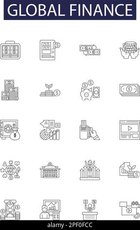Vektorsymbole und -Zeichen für globale Finanzlinien. Global, Banking, Investment, Economy, Money, Vektordarstellung für Märkte, Börse, Handel Stock Vektor