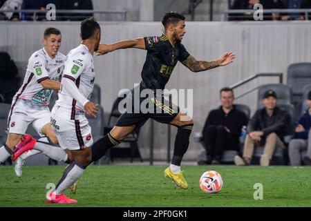 Forward Denis Bouanga des LAFC (99) während eines CONCACAF Champions League-Spiels gegen Alajuelense am Mittwoch, den 15. März 2023, im BMO-Stadion in Los an Stockfoto